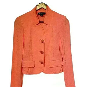 Vintage St. John Womens 2 Jacket Blazer Knit Textured Coral Buttons Suit Career